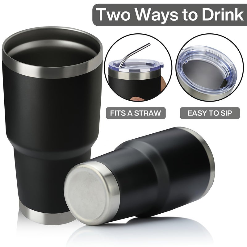 MEWAY 30oz Insulated Tumbler With Lids and Straws,Stainless Steel Double Vacuum Coffee Tumbler Cup, Brush, Durable Powder Coated Coffee Cup for Cold & Hot Drinks, Office, Travel(Black,4 PACK) - Image 3